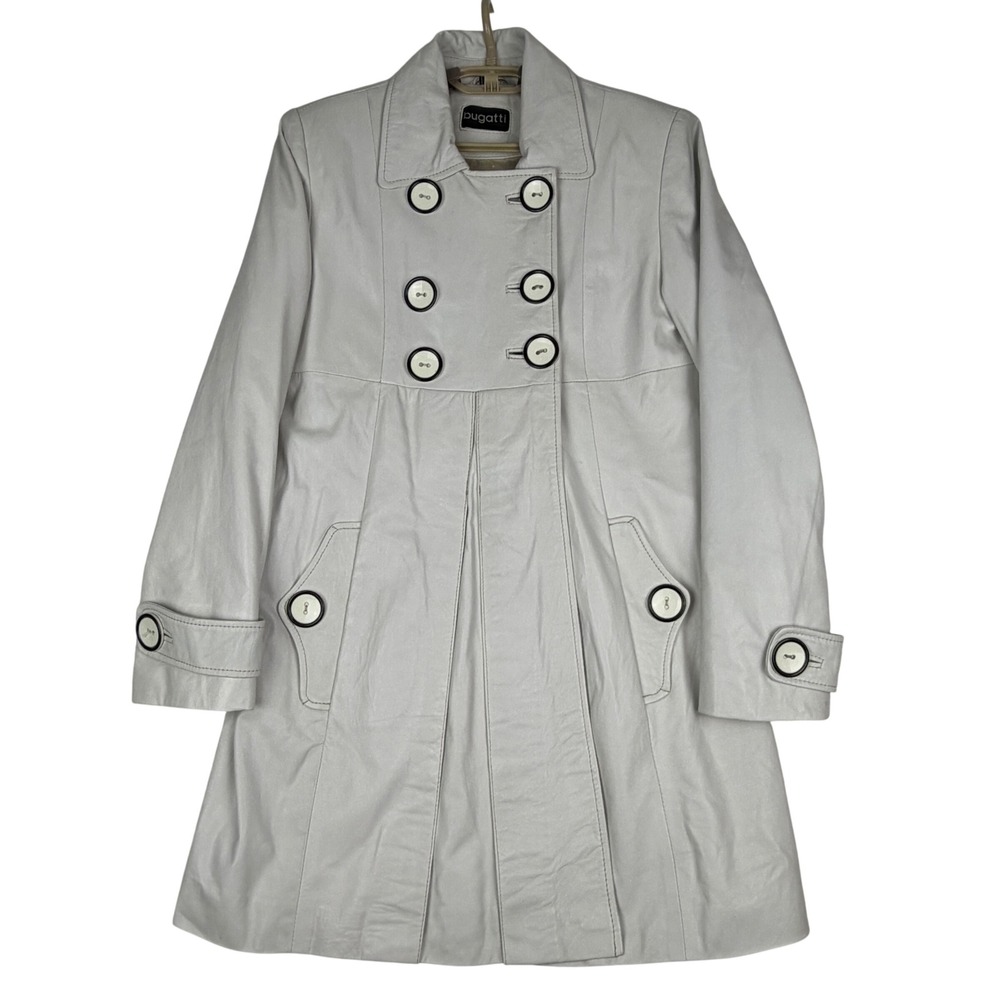 Bugatti Leather Trench Coat Women S Off White Double Breasted Pleated Jacket